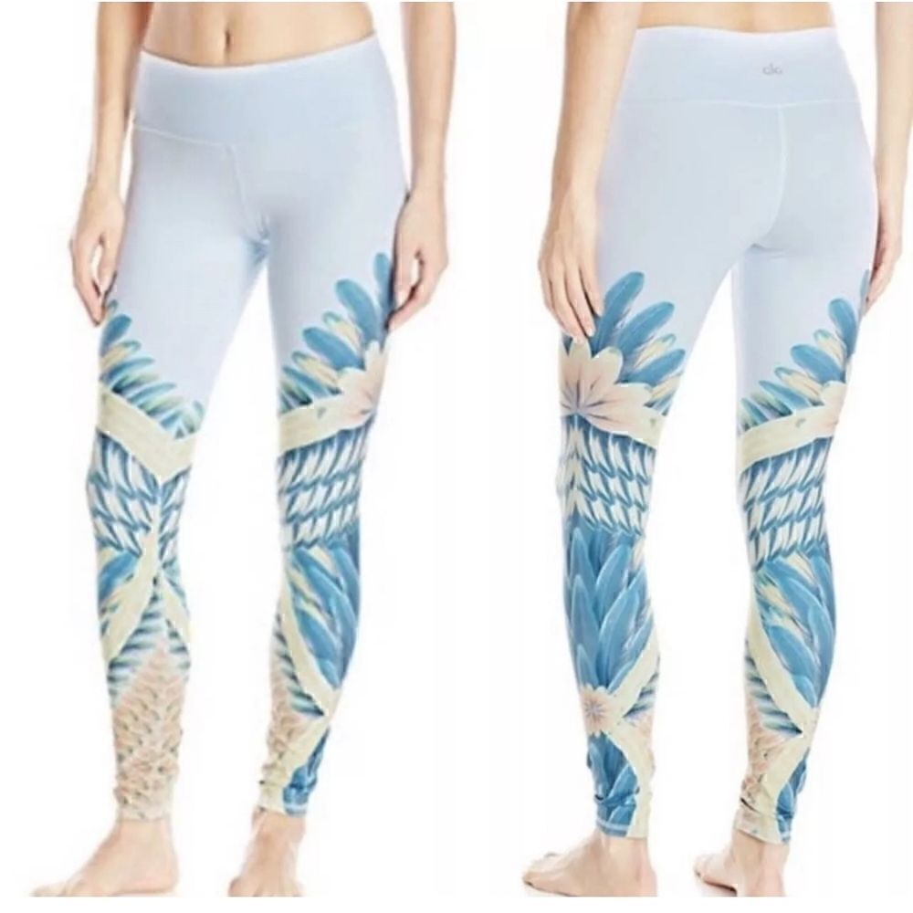 Alo Yoga Gypset Goddess Womens Yoga Leggings Airbrush tropical Feather Size M